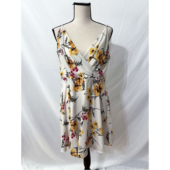 Express Surplice Mini Dress | Floral, Medium - Yellow & Pink on White - Picture 1 of 4